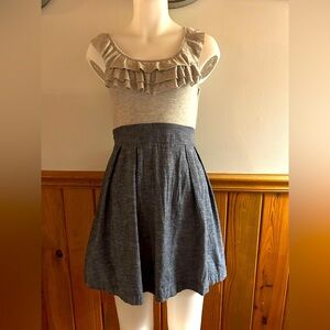 Derek Heart sundress, denim bottom, grey ruffled tank top, side zip, sz Medium